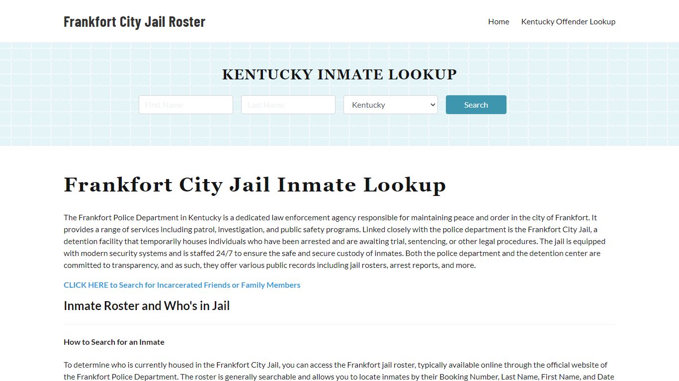 Frankfort Police Department & City Jail, KY Inmate Roster, Arrests ...