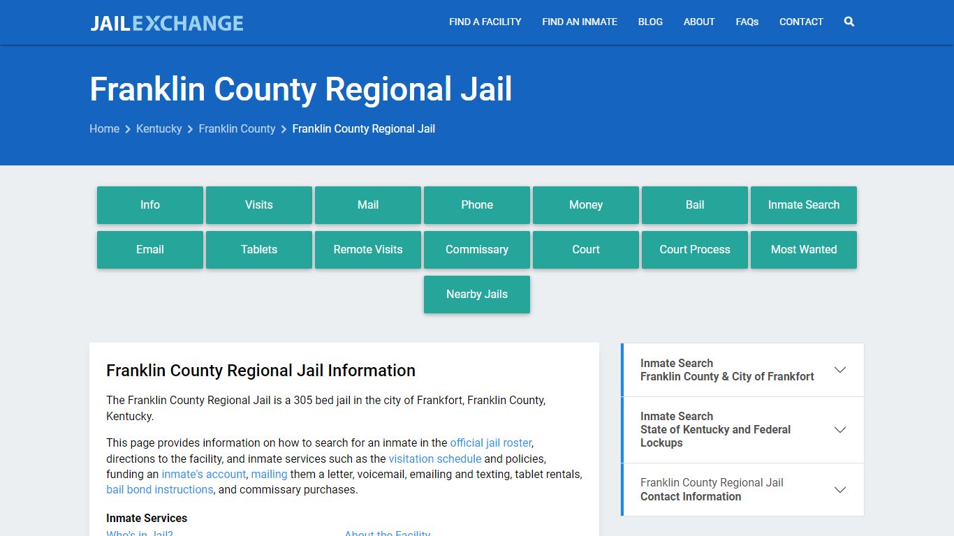 Franklin County Regional Jail, KY Inmate Search, Information