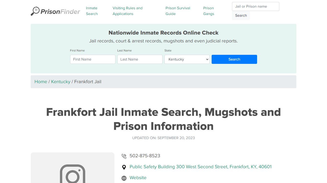 Frankfort Jail Inmate Search, Mugshots and Prison Information